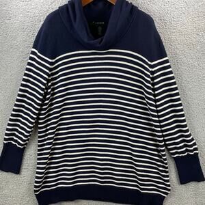 Lauren Ralph Lauren Sweater Womens 3X Wool Cowl Neck Beachy Nautical Striped